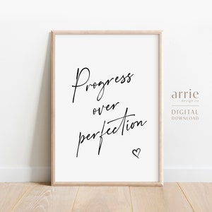 Progresso sulla stampa di perfezione, Inspirational Wall Art, Home Office Decor, Citazione di positività, Stampe motivazionali, DOWNLOAD DIGITALE stampabile