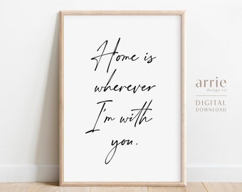 Home Is Wherever I'm With You Wall Art, Home Sign, Modern Home Decor, Newlywed Gift, Love Quote Print, Quote Printable DIGITAL DOWNLOAD