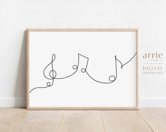 Music Notes Line Art | Minimalist Music Wall Art | Musician Gift | Simple Music Art | Modern Music Poster | Printable Art Digital Download