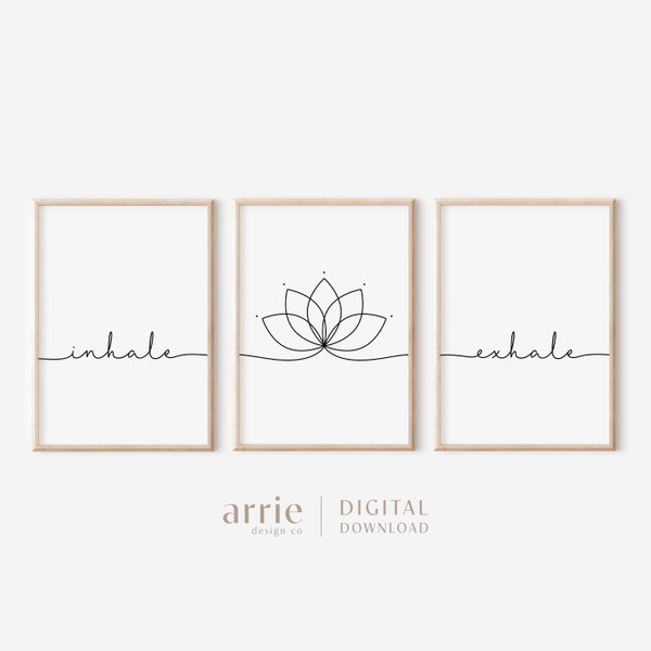 Inhale Exhale Wall Art Set of 3, Minimalist Yoga Poster Set, Printable Meditation Art, Mindfulness Prints, Bedroom Decor, DIGITAL DOWNLOAD