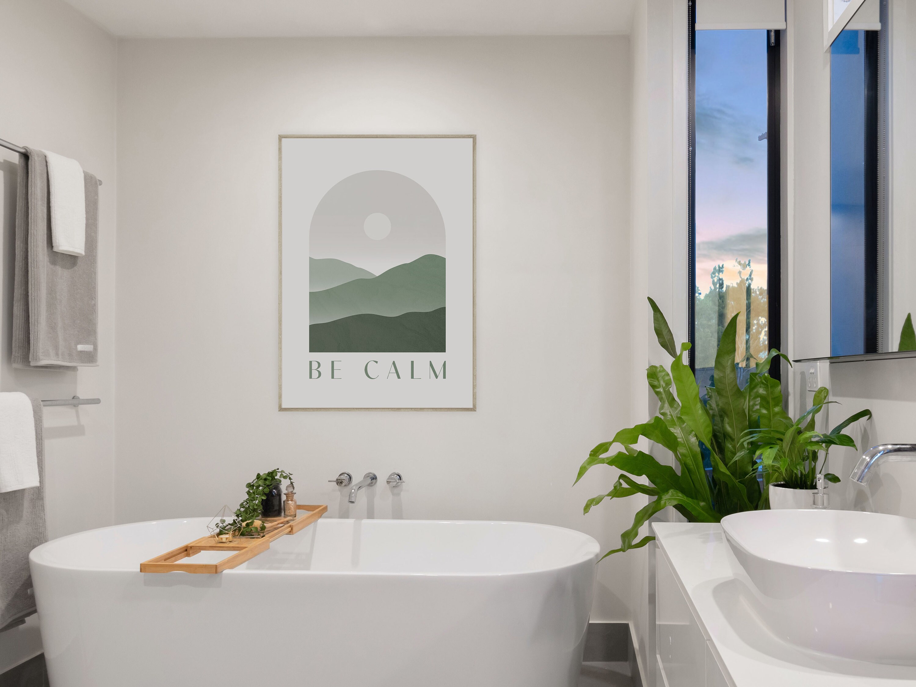 Be Calm Printable Art, Green Mountain Landscape Print, Relaxing Wall ...