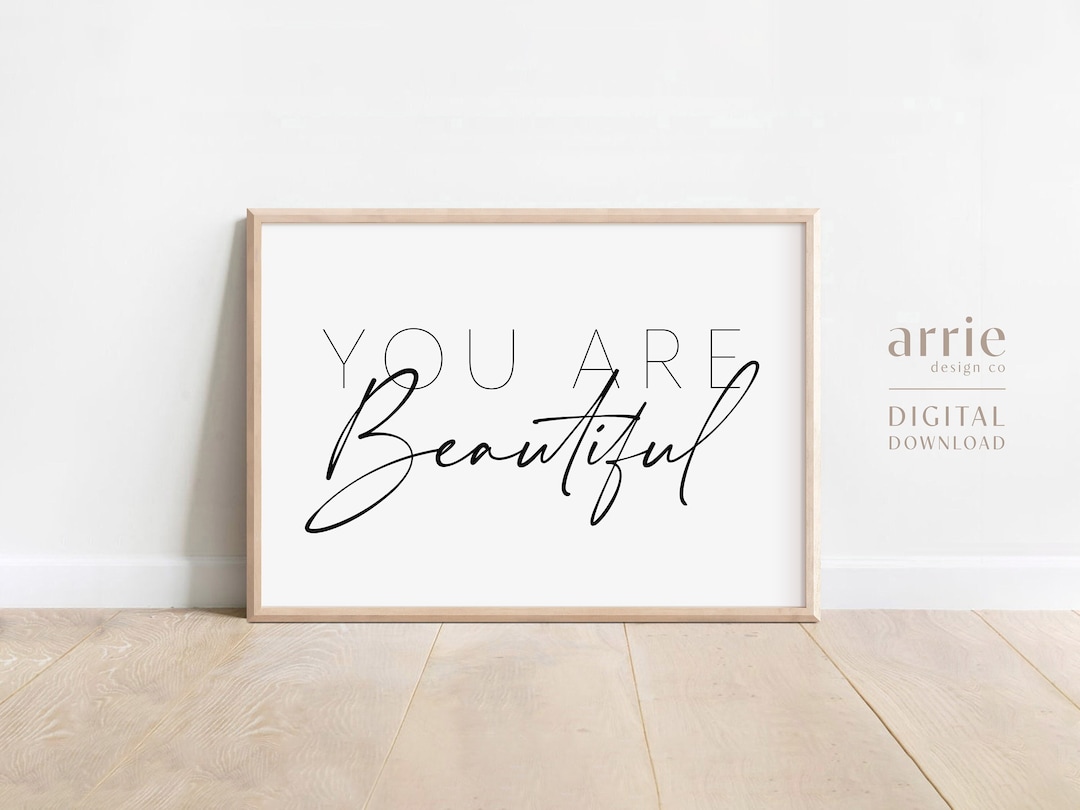 You Are Beautiful Wall Art, Positive Affirmations Poster, Bathroom Decor, Self Love Printable