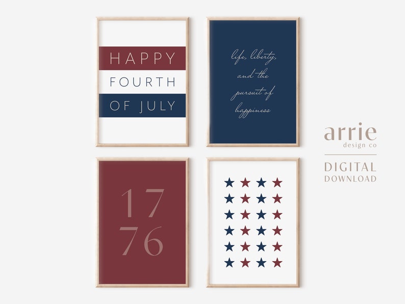 July 4th Printable Wall Art Set of 4, Modern Patriotic Decor, 1774 ...