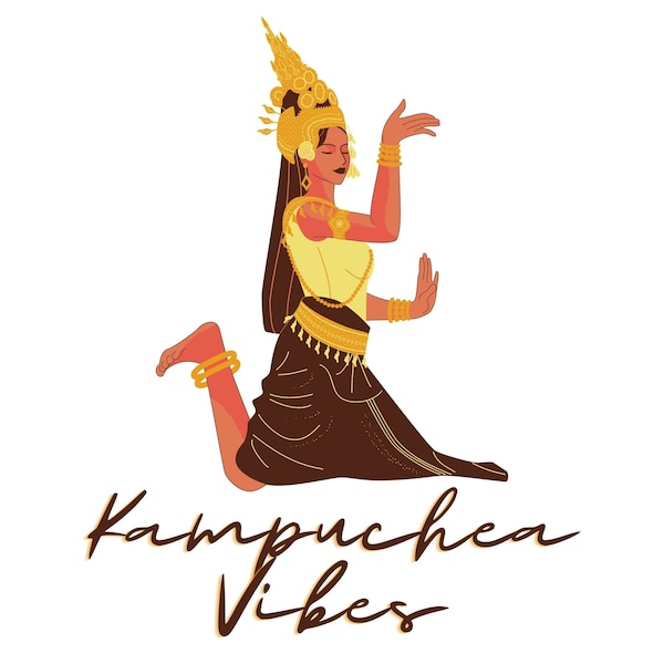 Cambodian style print featuring a traditional Khmer dancer with text: "Kampuchea Vibes" - Digital Download