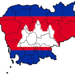 Cambodia country outline with colors of flag and outline of Angkor Wat - Digital Download