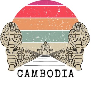 Retro Cambodia: Angkor Thom & Sun in earth tone color scheme v2 - Digital Download