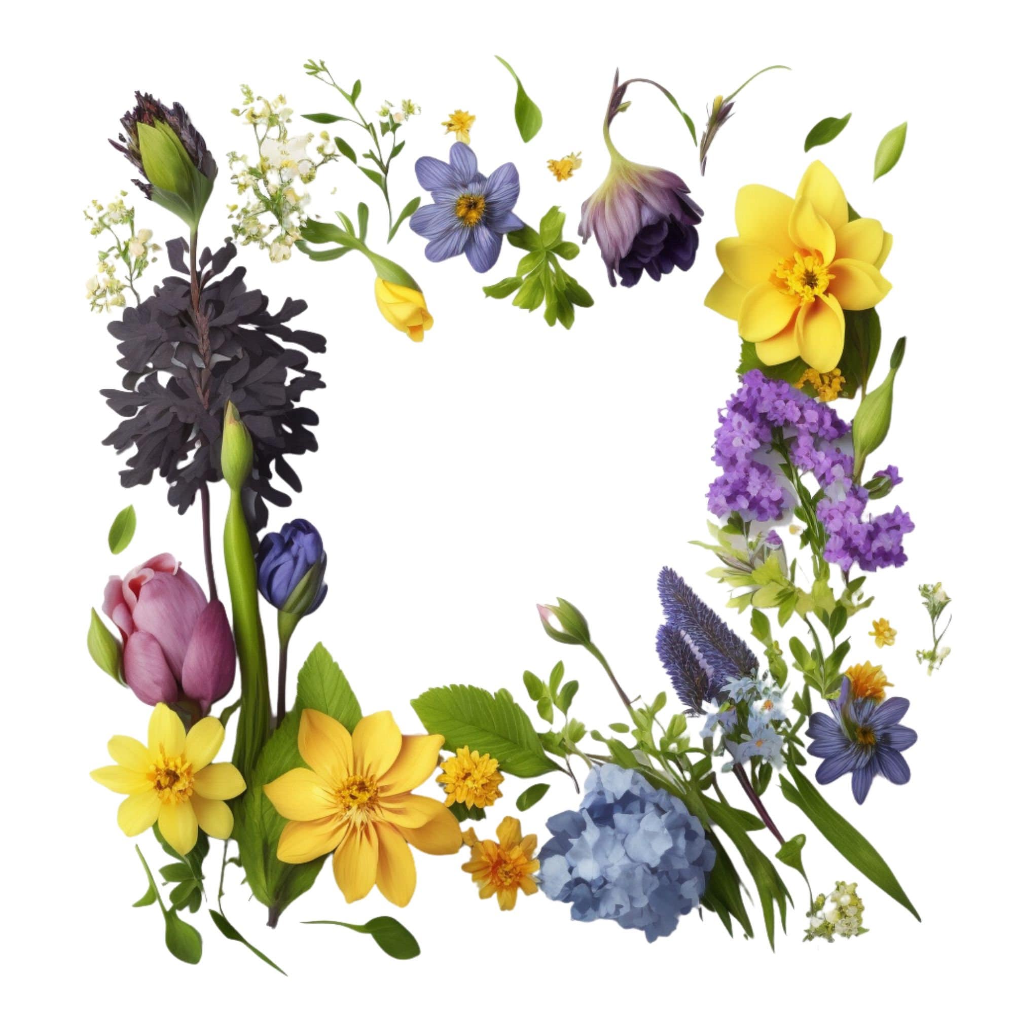 Exquisite Realistic Floral Border PNG - Lifelike Colorful Flower Frame ...