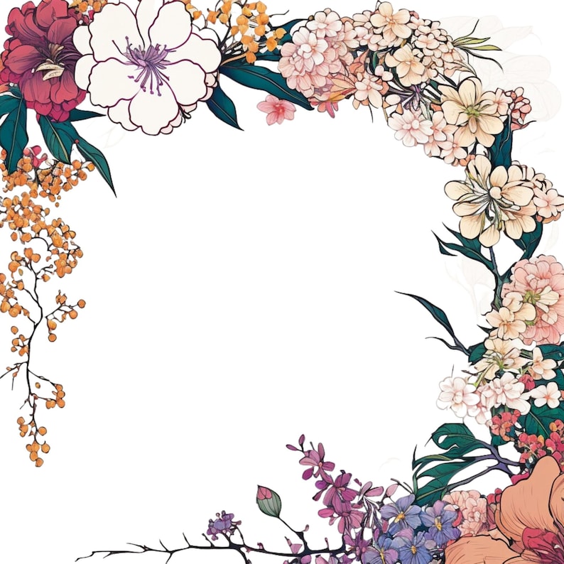 Japanese Roses Border Japanese Art Floral Border PNG Elegant Flower Frame Invitations ...