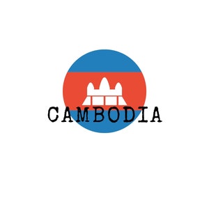 Cambodian Flag Circle with Angkor Wat Outline: &quot;Cambodia&quot; Text - Digital Download