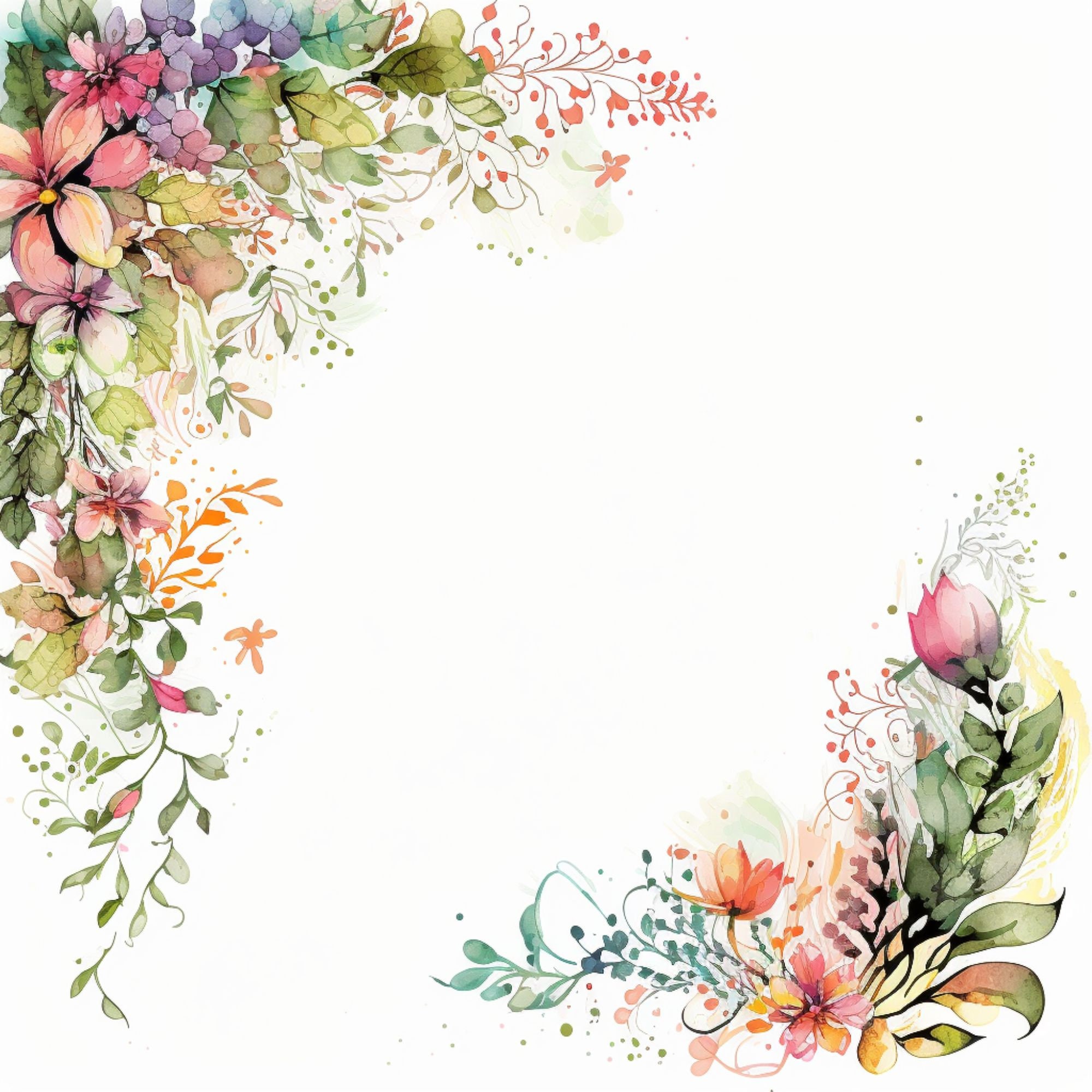 Watercolor Flower Border: Digital Download for Scrapbooking, Cards, and ...