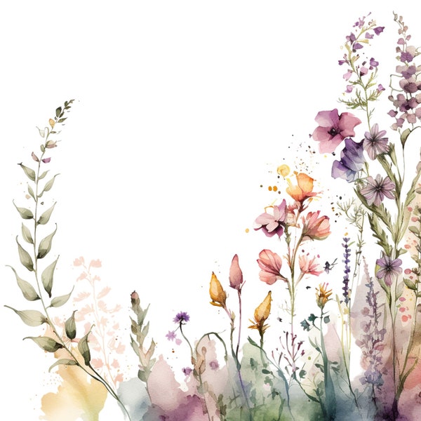 Watercolor Flower Border: Digital Download for Scrapbooking, Cards, and More - Version 6