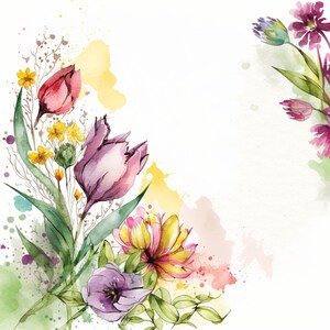 Watercolor Flower Border: Digital Download for Scrapbooking, Cards, and More