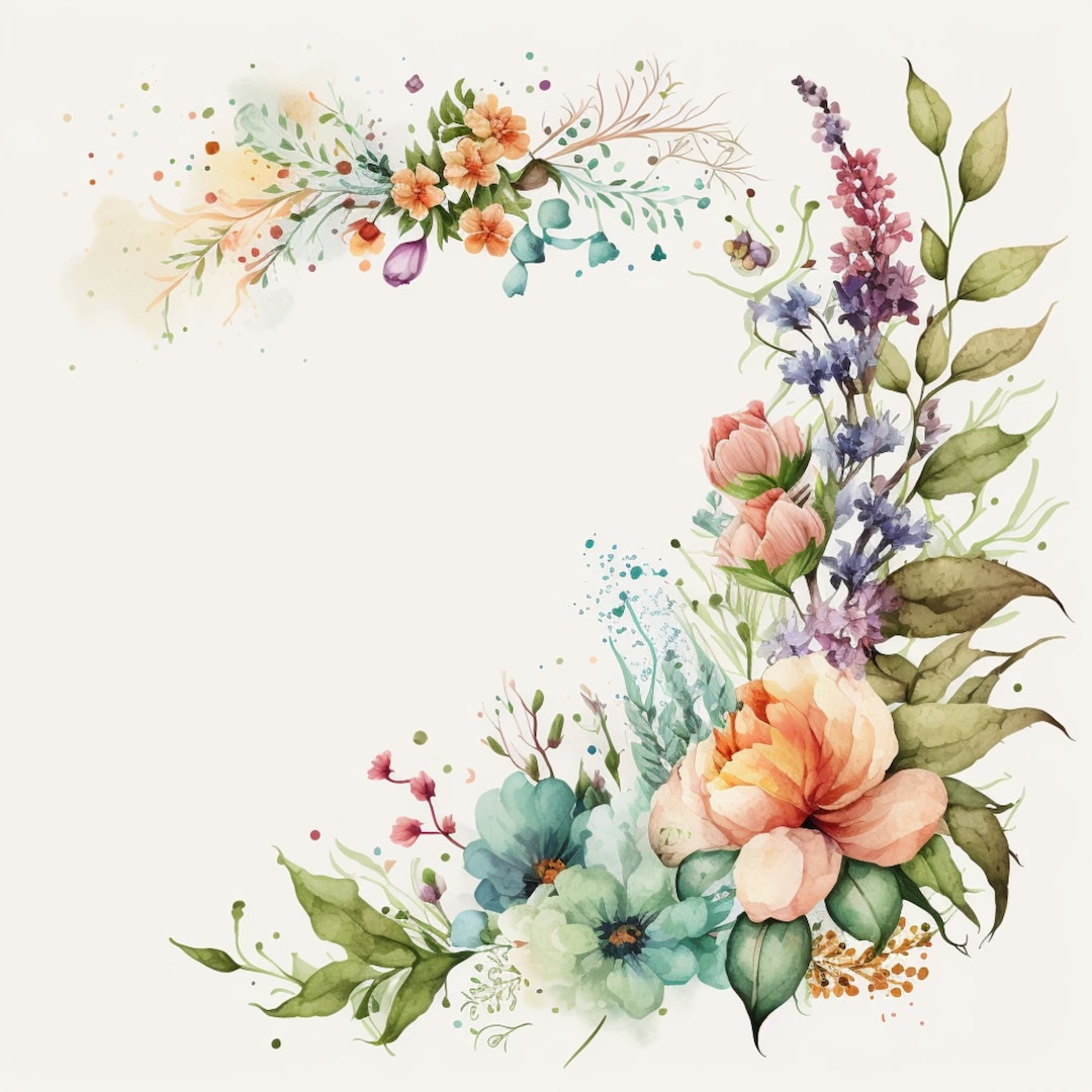 Watercolor Flower Border: Digital Download for Scrapbooking, Cards, and ...