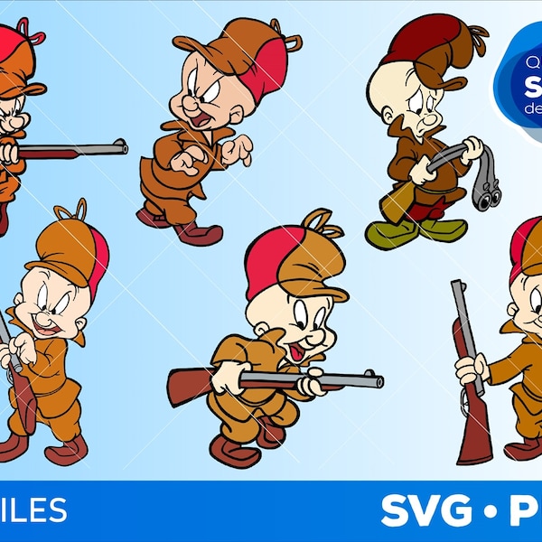 Ensemble SVG Elmer Fudd | Lot de dessins animés SVG | Fichiers de coupe SVG en couches | Looney Tunes SVG | Téléchargement numérique | Ensemble SVG Cricut | Eps Jpg