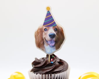 Topos de cupcake personalizados para cachorro, Topo personalizado para pet, Topo personalizado para cupcake de cachorro, Topo para festa de aniversário de cachorro, Festa de filhote, Topo de bolo para cachorro