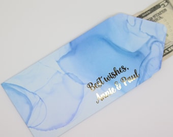 Custom Light Blue Foil Money Envelopes, Foil Cash Envelopes, Money Holder, Money Gift Envelope, Cash Envelopes, Cash Envelope Set, Gold Foil