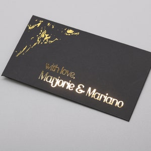 Enveloppe noire et dorée personnalisée, porte-monnaie métallisé, porte-monnaie, enveloppe pour billets, porte-monnaie noir et argent, enveloppe pour mariage
