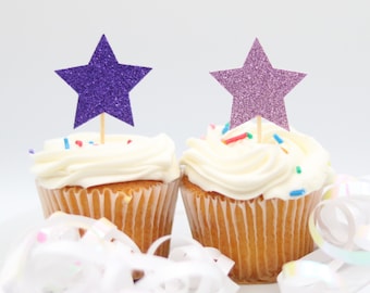 Topper de cupcake estrela, topper de estrela roxa, decoração de aniversário de estrela roxa, festa temática de estrela roxa, topper de cupcake de páscoa, estrela de aniversário