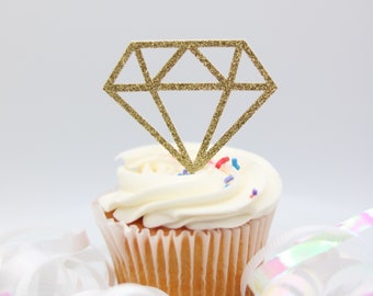 Toppers de cupcake com glitter de diamante, topper de cupcake de diamante de noiva, chá de panela, chá de panela, topper de cupcake de noivado, festa de noivado