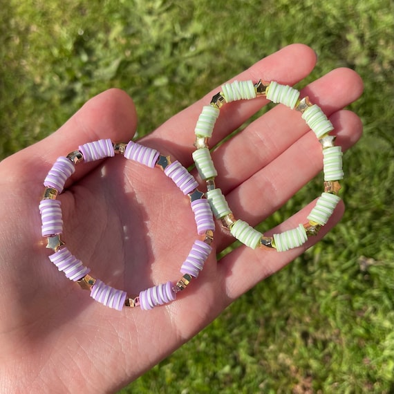 Magical Star Clay Bead Bracelets Purple and Green Pastel Gold Star Beaded Bracelets Preppy Cute Etsy Australia