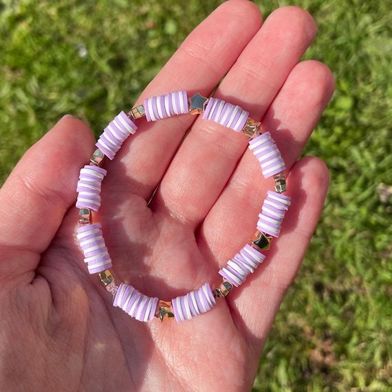 Preppy Bracelet, Pastel Pink and Purple Beaded Stretchy Bracelet With  Pearls and Cute Purple Flower Bead -  Australia