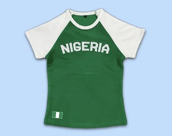 Y2K Nigeria Jersey Top - Crop Top de fútbol, ropa de la década de 2000, ropa Y2K, camiseta de bebé de Nigeria, camiseta de bebé nigeriana, camisa de bandera de Nigeria