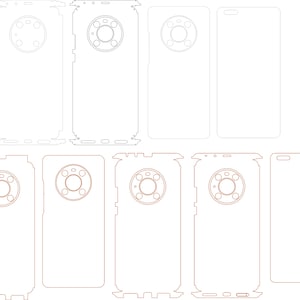 May include: A set of six phone screen protectors, two in black, two in brown, and two in gray. The protectors are designed to fit a phone with a circular camera lens.