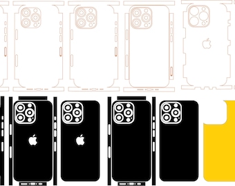 Apple iPhone13, 13 Pro y 13 mini - Vector Cut File -cdr, dxf, plt, ai, jpg, svg Skin Template