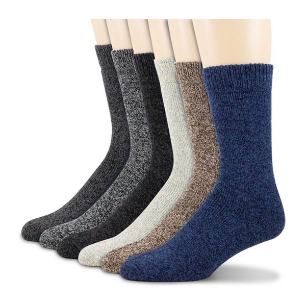 6 Pairs Men Wool Merino Winter Thermal Boot Thick Insulated Heated Socks For Heavy Duty Cold Weather Outdoor Activities Size 10-13