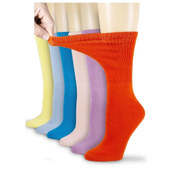 6 Pairs Diabetic Cotton Womens Crew Socks Health Circulatory Physicians Approved Non Binding Top Size 9-11 Mixed color