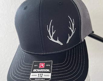 Deer Antler Embroidered Richardson 112 Trucker Hat, Adult Hunting Cap