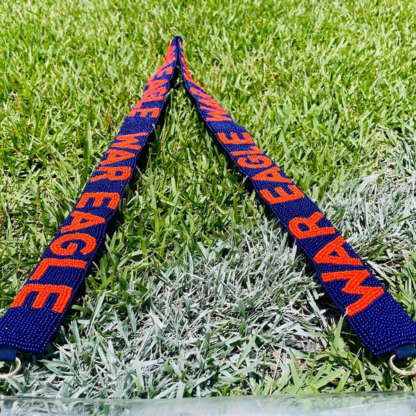 War Eagle Beaded Strap / Auburn Purse Strap / Auburn Bag Strap / Auburn Beaded Strap /  Game Day Purse Strap / Auburn Strap Gold Clasp