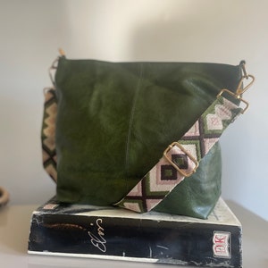 Vegan Leather Purse with Strap / Vintage Green/ Leather Bag / Hobo Bag / Large Hobo Purse / Gold Hardware / Removeable Strap