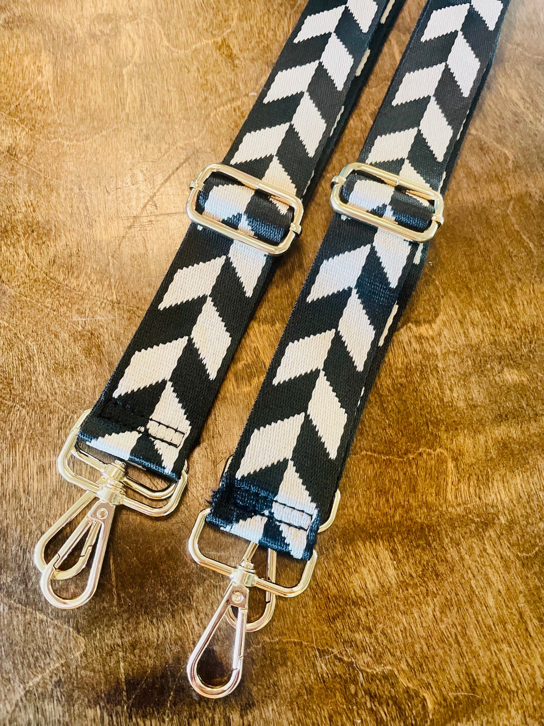 Black and White Guitar Strap / Black Game Day Purse Strap / Game Day