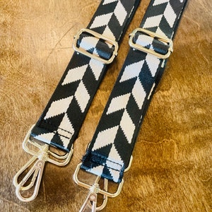 Black and White Guitar Strap / Black Game Day Purse Strap / Game Day Strap / Stadium Bag / Stadium Purse / Gold Hardware / Game Day Bag