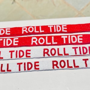 ROLL TIDE beaded Purse Strap / Bama Game Day / University of Alabama Beaded Guitar Purse Straps / Alabama Game Day Bag Strap / Gold Clasp