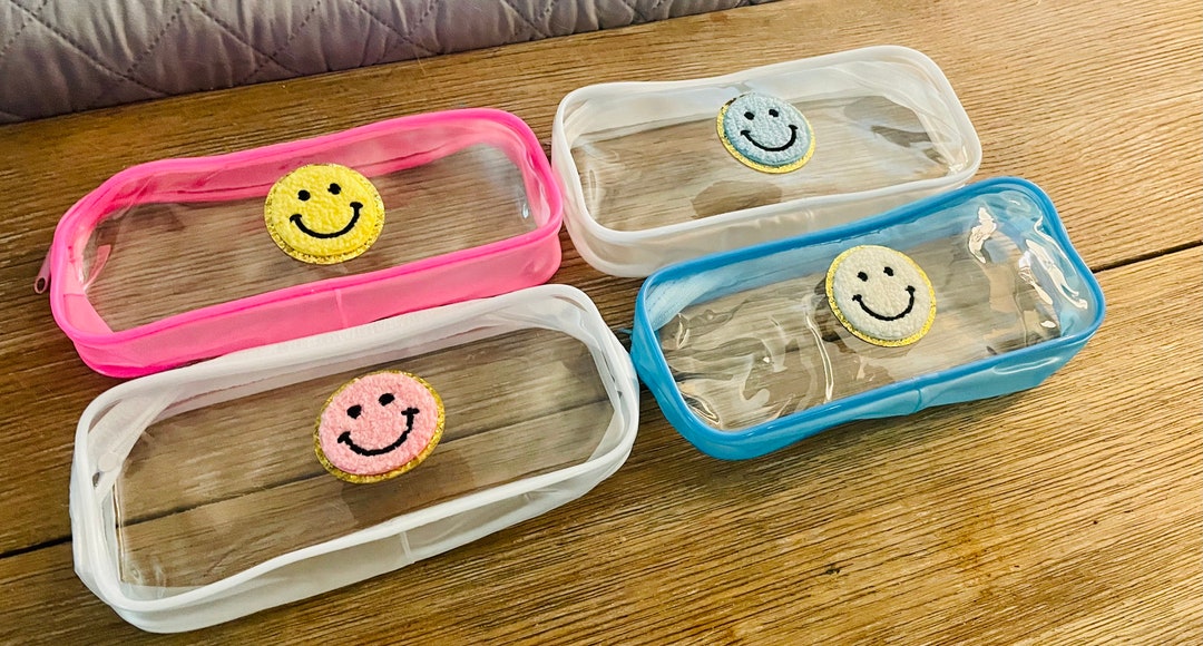 Custom Smiley Face Pencil Pouch Clear Happy Face Pencil Bag Trendy 