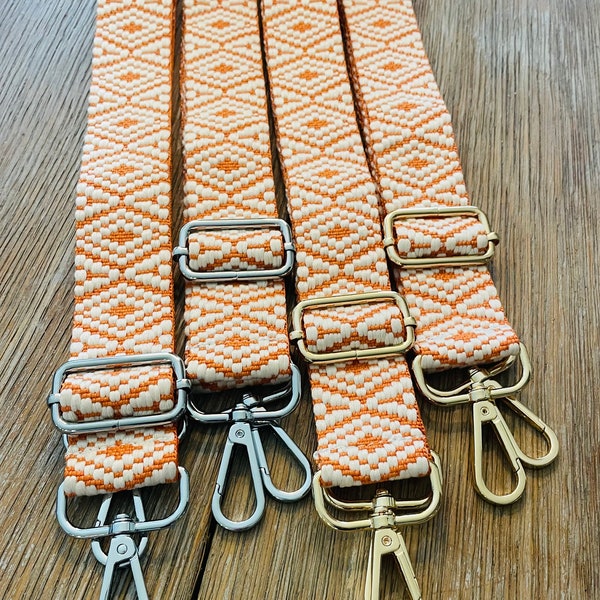 Orange and White Purse Strap / Game Day Purse Strap / Game Day Bag strap / Tennessee / Stadium Bag / Stadium Purse / Clemson / Gold Hardware