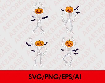 esqueletos de halloween svg descarga digital, esqueletos de halloween diseño de sublimación png y descarga Aİ 2020, descarga eps de esqueletos de halloween