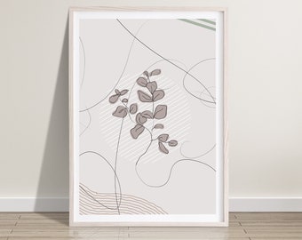 Minimalist Botanical wall decor, Minimalist Wall Art, Line Flower Art Printable, Bathroom wall decor. Line art Flower, Digital download leaf