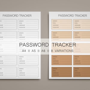 Printable Password Tracker - Password Log - Printed Planner Refills - Password Journal - A4 A5 A6 Journal Refill Inserts