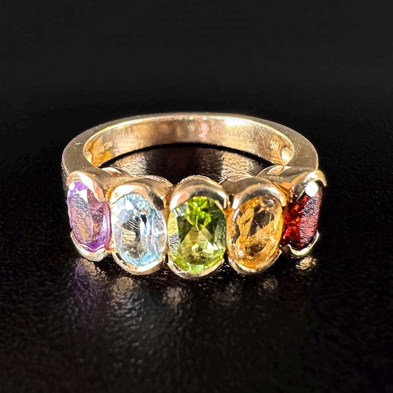 9ct Gold Multi-Gem Five-Stone Ring - image 1