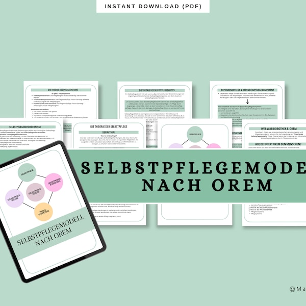 Selbstpflegemodell nach Orem Lernzettel Pflegeausbildung | Zusammenfassung | Medizin