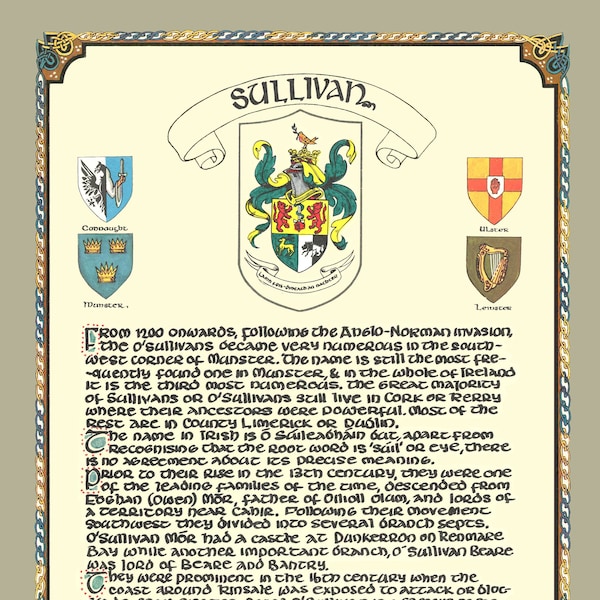 Sullivan Coat of Arms Shield Etsy