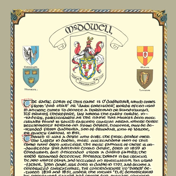 McDowell Family Crest Print Download | Irish Coat of Arms | Irish Family Crest Gifts | Ireland Coat of Arms