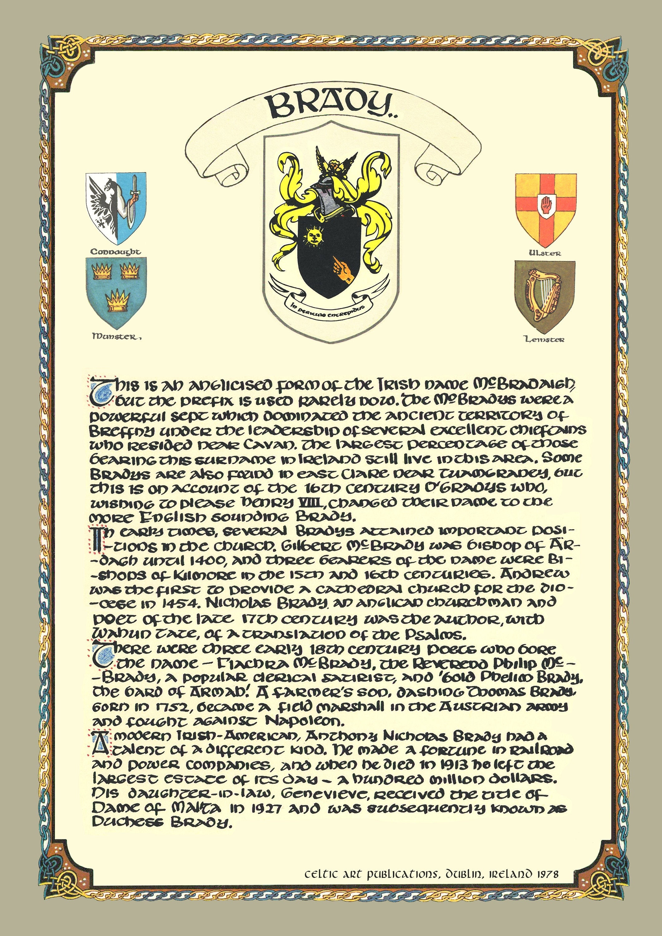 Brady Family Crest Irish Coat of Arms Irish Family Crest - Etsy