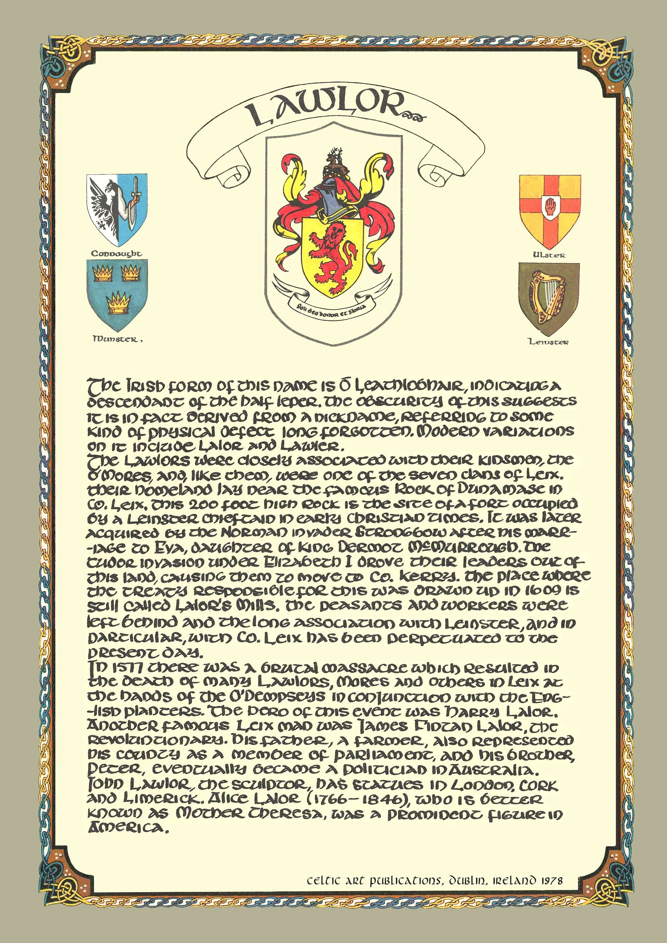 Lawlor Family Crest Irish Coat of Arms Irish Family Crest Etsy