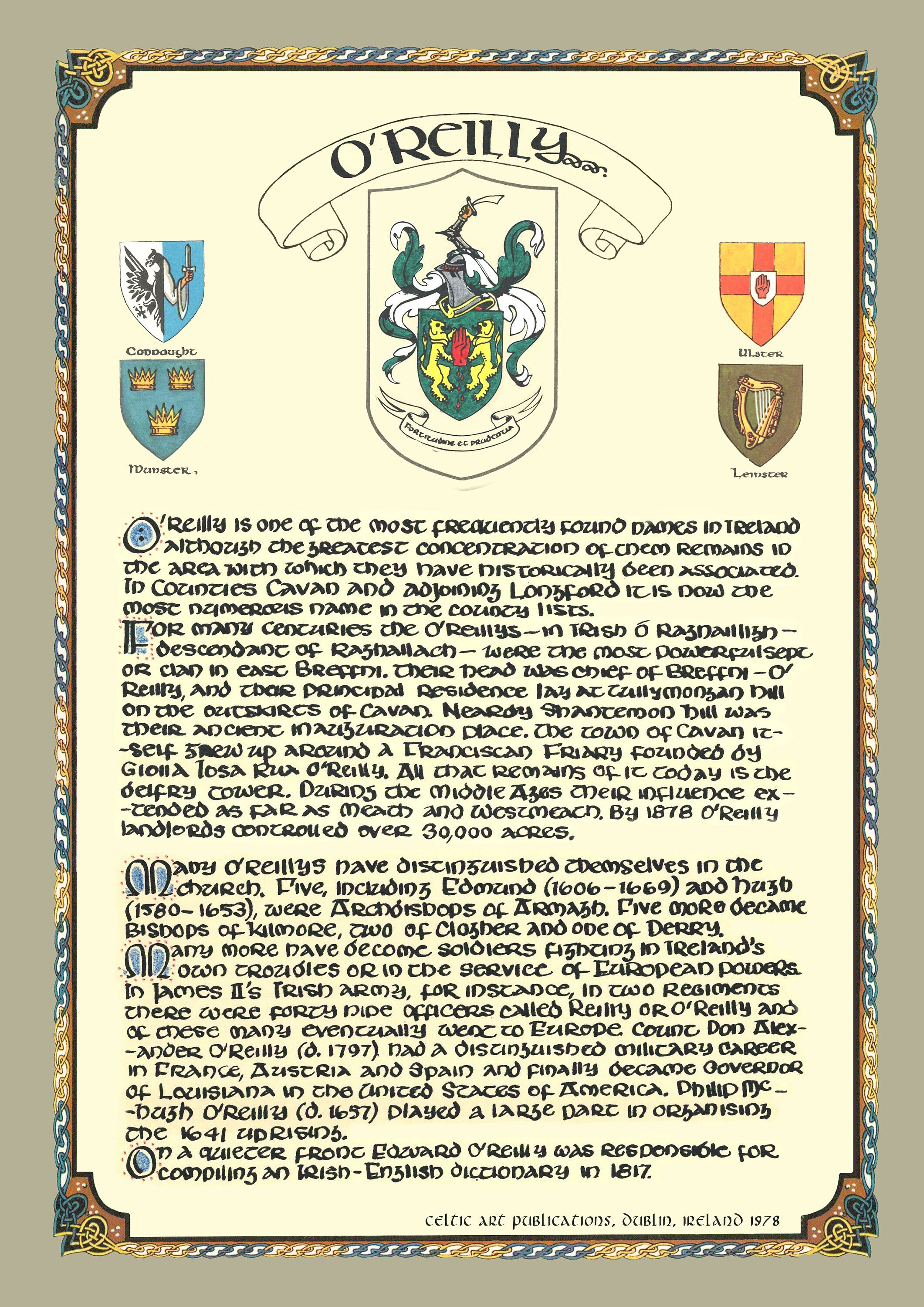O'reilly Family Crest Irish Coat of Arms Irish Family Etsy