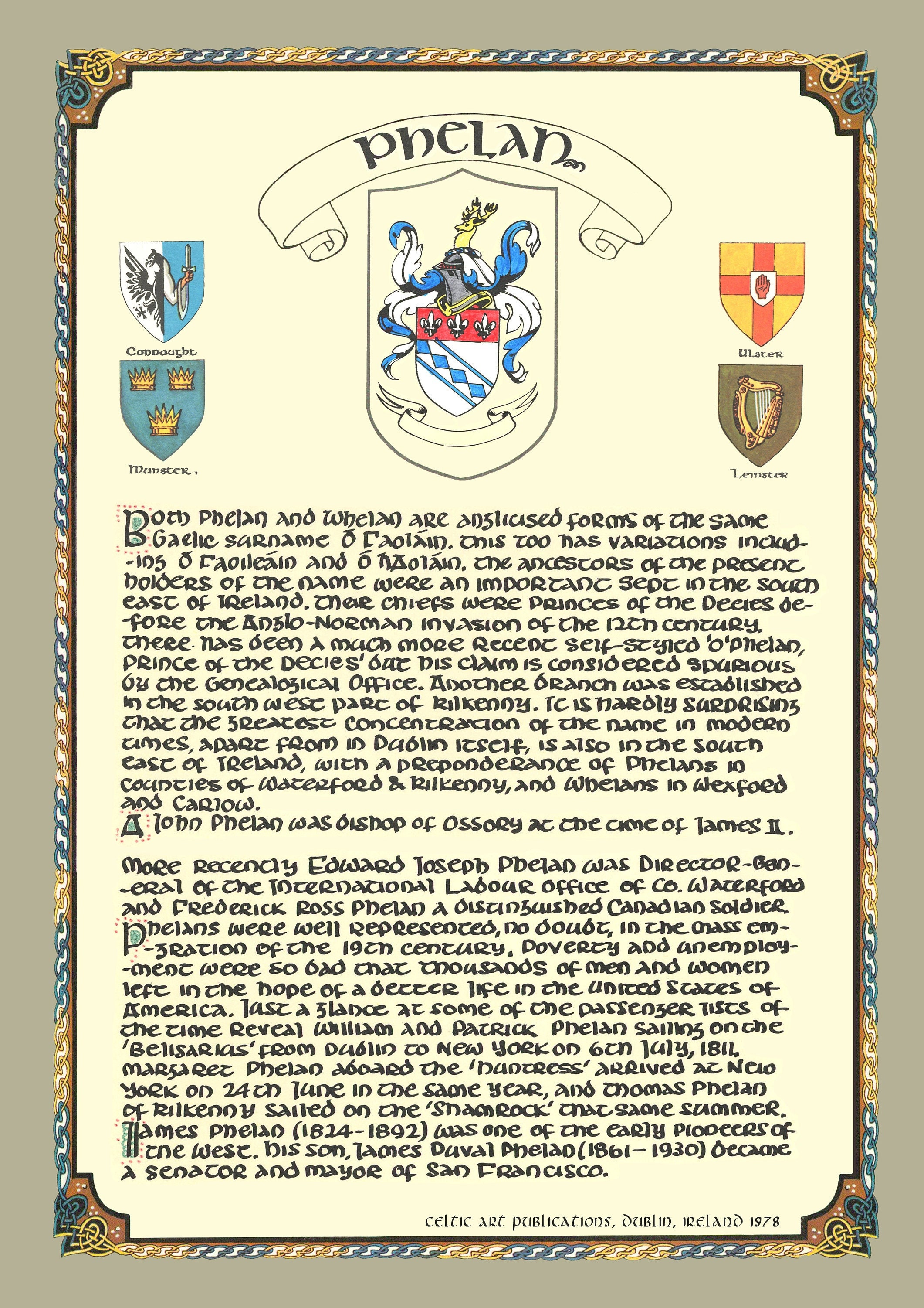 Cresta de la familia Phelan / Escudo de armas irlandés / Etsy México