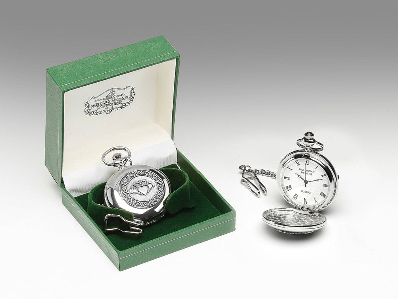 Mullingar Pewter Gents Pocket Watch Claddagh Design I Irish Gift I Ireland Gift I Gift for Man image 1